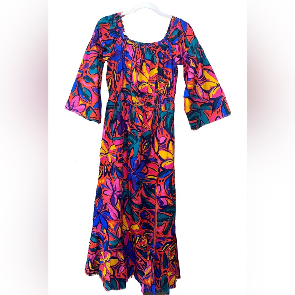 🆕#168-SUGARLIPS DRESS, Rainbow Tropics Off the Shoulder Bell Sleeve Midi Size M - Picture 7 of 13